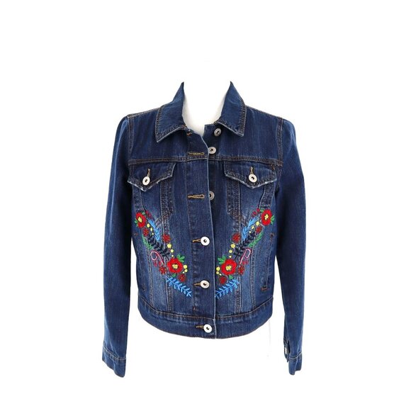 Bagatelle Denim Trucker Jacket Womens S Blue Boho Bohemian Retro Eclectic Casual - Picture 2 of 16